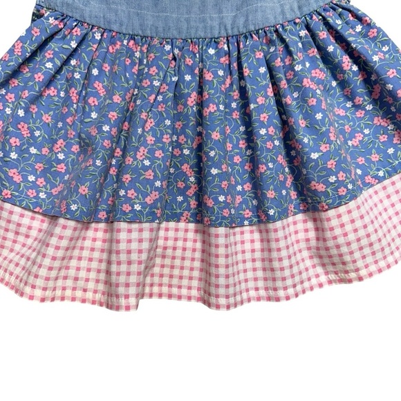 Vintage Floral Pink & Blue Girls Tiered Overall Dress Size 24mo - Picture 3 of 7